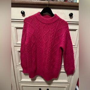 Hot Pink Cable Knit Women's Sweater